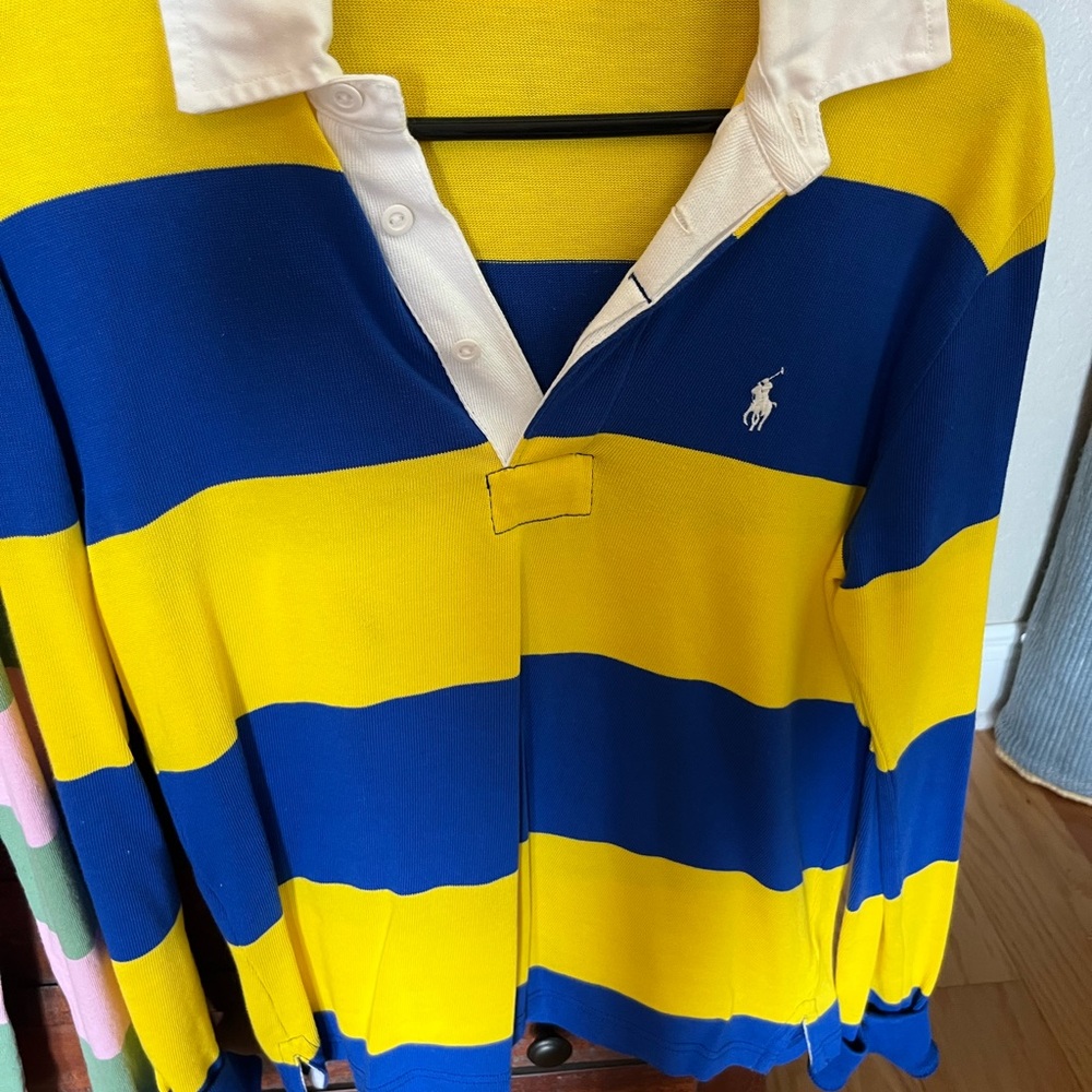Ralph Lauren Yellow And Blue Rugby Polo Shirt